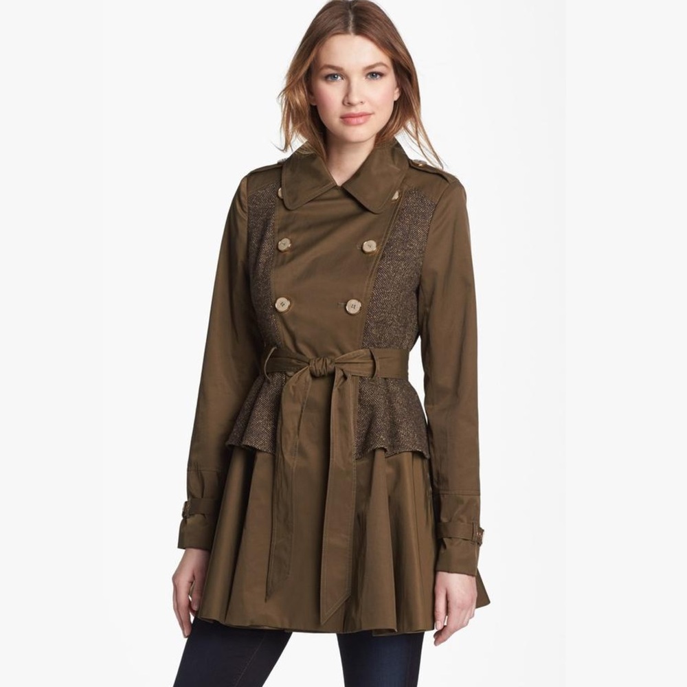 STEVE MADDEN MIXED MEDIA TWEED PEPLUM COAT